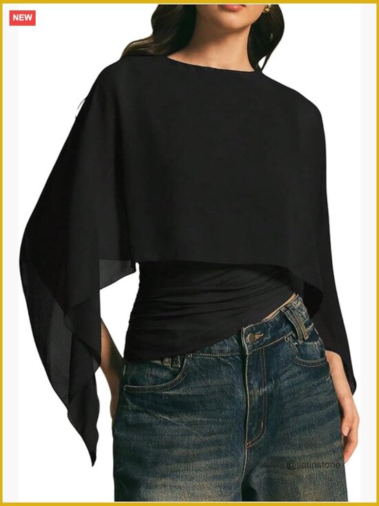 Tops - Asymmetrical Crop Top Chiffon Mesh Sheer Blouse